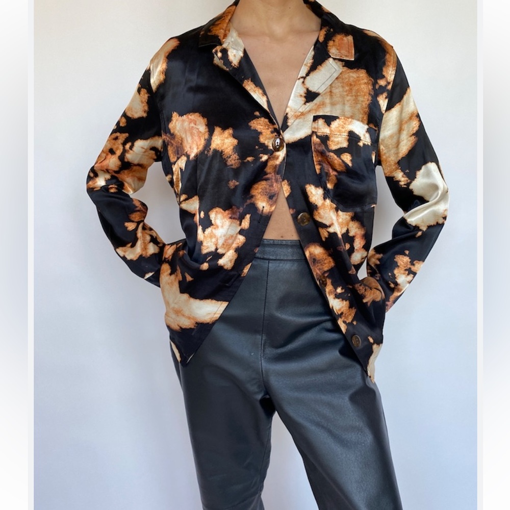 Topshop women’s button down splodge tie dye silk blouse